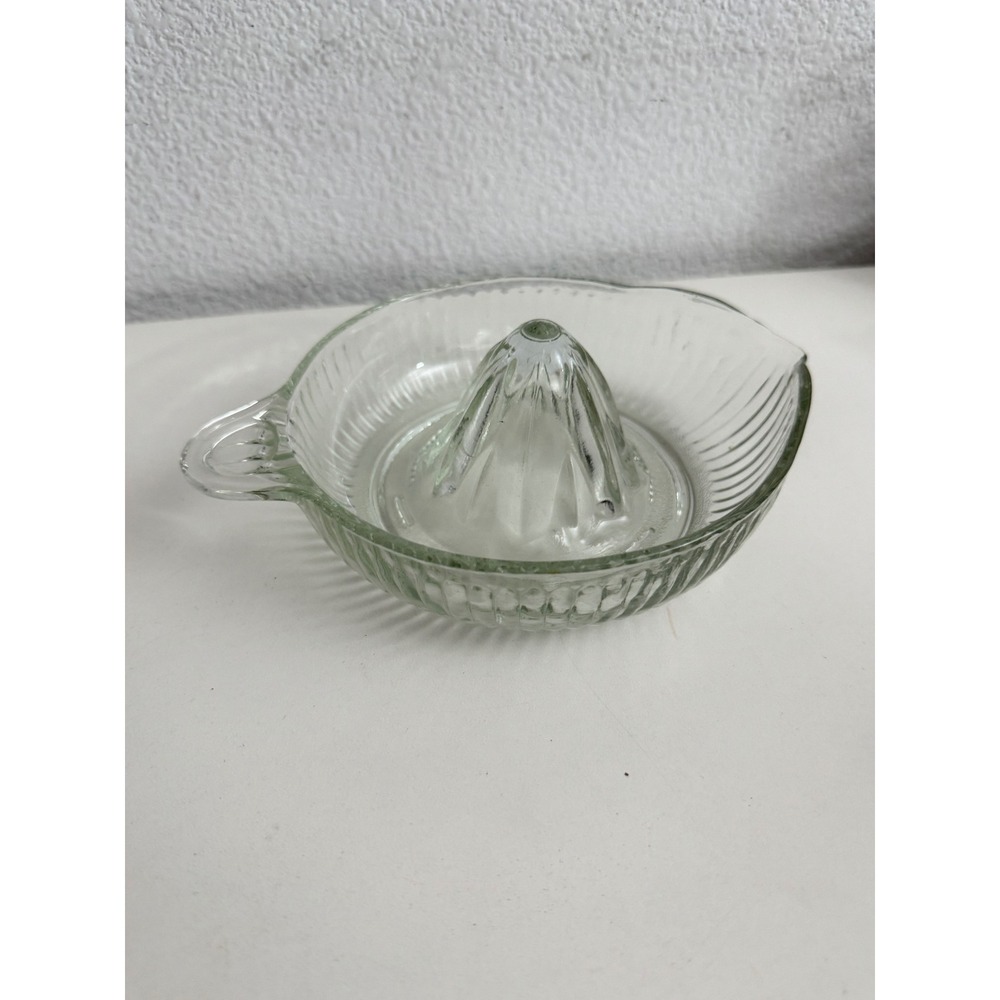 Vintage Clear Glass Citrus Juicer Manual Lemon Lime Reamer with Spout and Handle